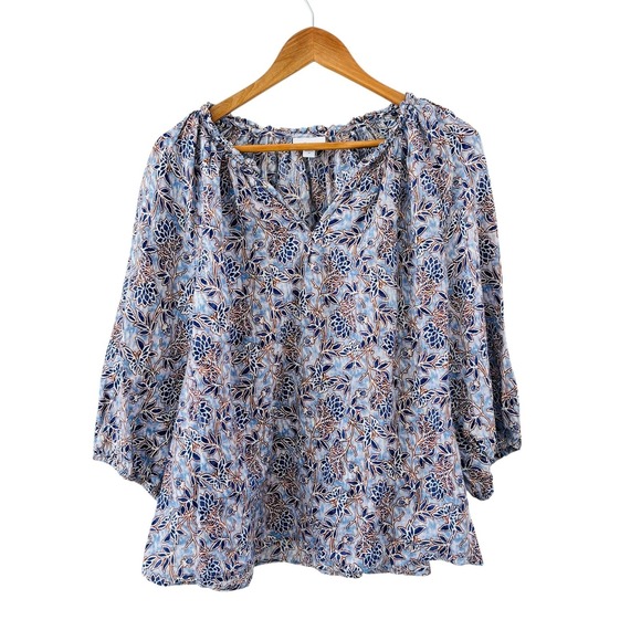 J. Jill Tops - J. Jill Love Linen Tunic Top Womens Size 2X Blue Floral Boho Peasant Blouse